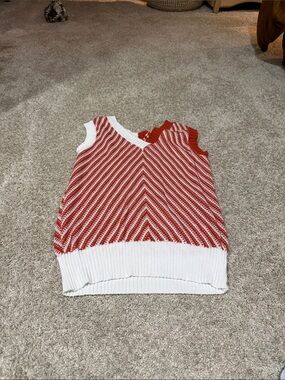 Orange and White Chevron Knit Sleeveless Sweater Tank